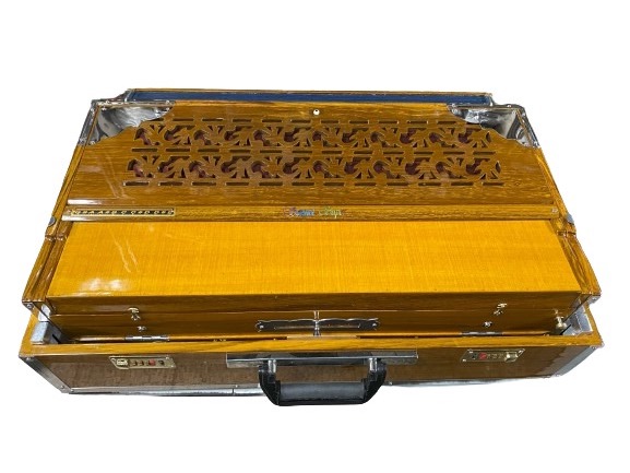 Legato - 3 3/4 Octave 9 Scale Changer (with Coupler) Box Portable Harmonium with 3 set of Palitana Mohanlal Reeds, Oak Color